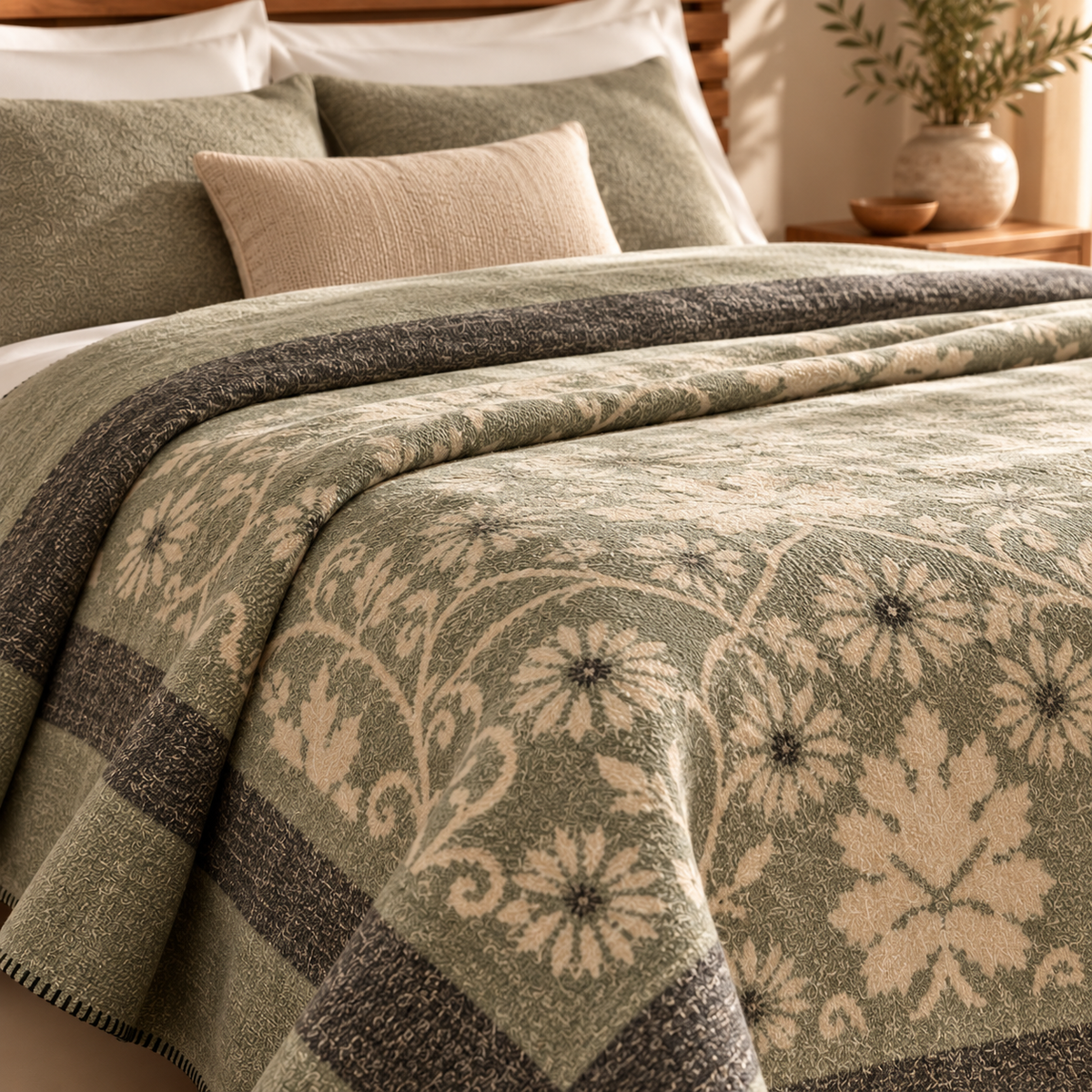 Karaca Home Flara Double Cotton Blanket 200 × 220 cm – Green, 8680214361740