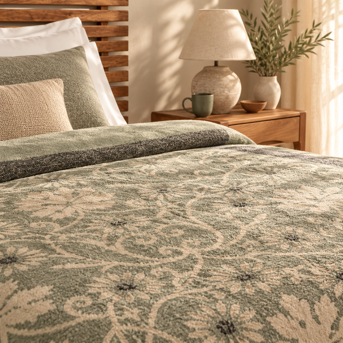 Karaca Home Flara Double Cotton Blanket 200 × 220 cm – Green, 8680214361740