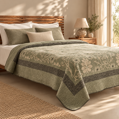 Karaca Home Flara Double Cotton Blanket 200 × 220 cm – Green, 8680214361740