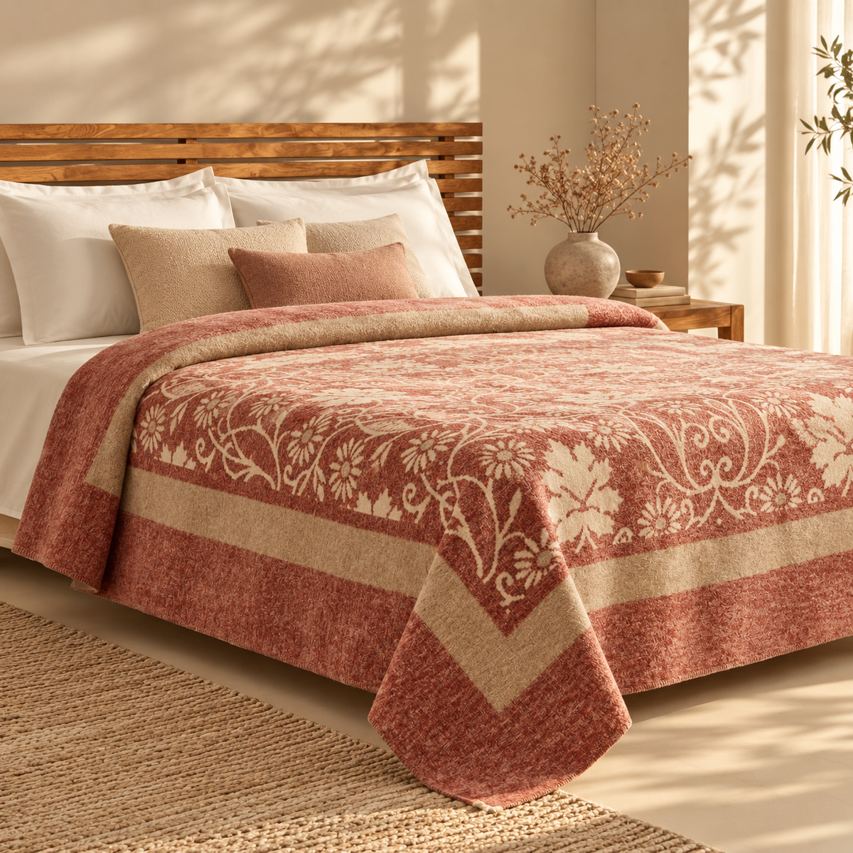 Karaca Home Flara Double Cotton Blanket 200 × 220 cm – Terracotta, 8680214361757
