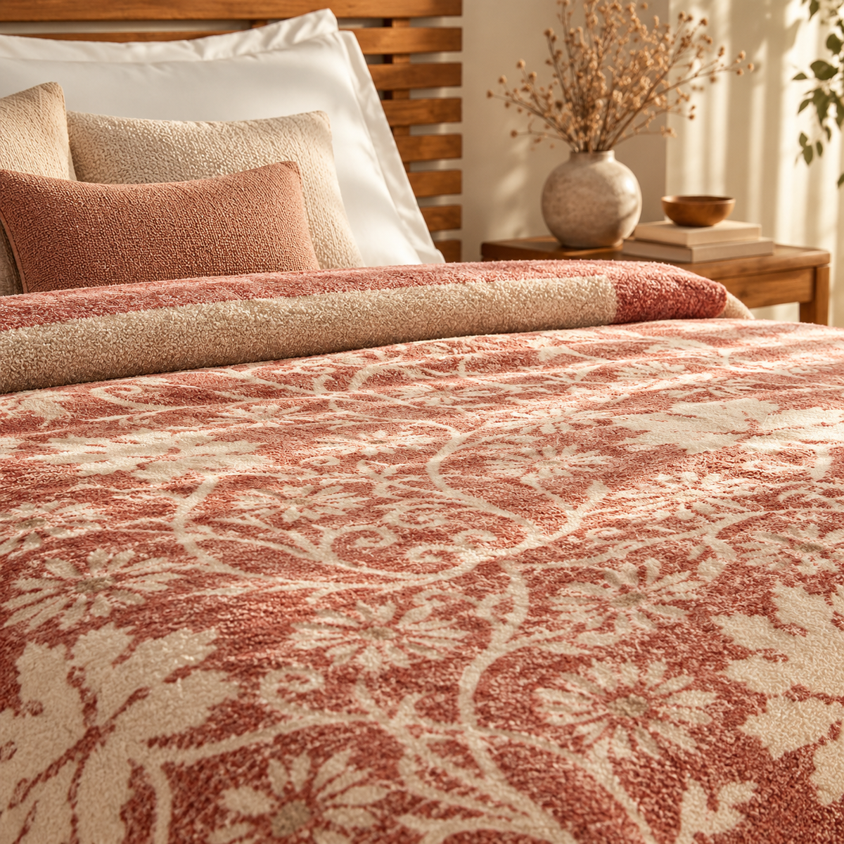 Karaca Home Flara Double Cotton Blanket 200 × 220 cm – Terracotta, 8680214361757
