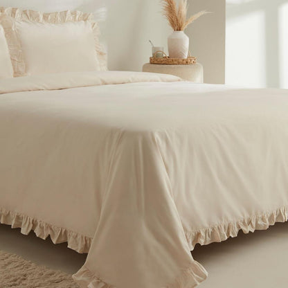 Karaca Home Pure Ruffle 100% Cotton King Size Duvet Cover Set ? Light Beige, 8680214362907