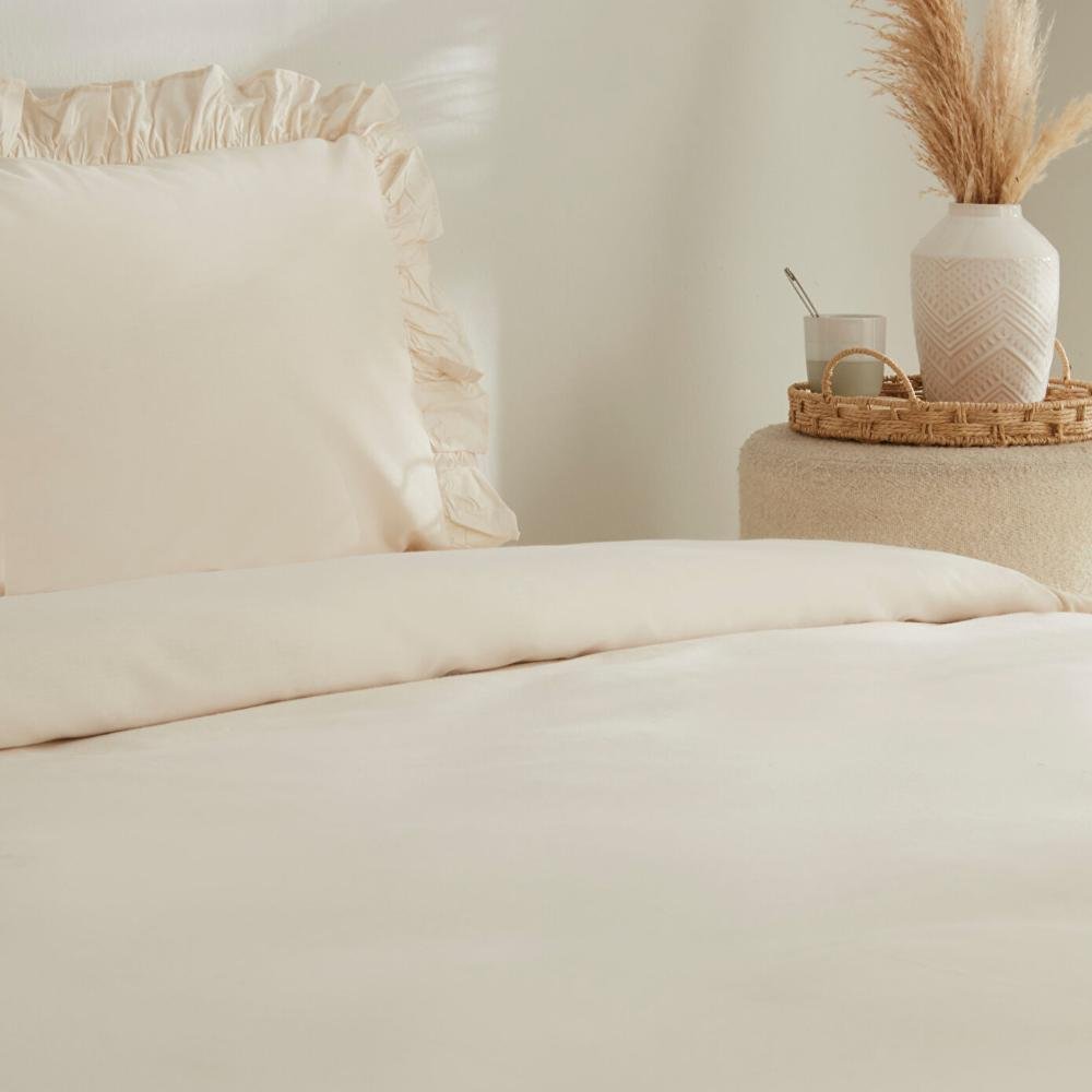 Karaca Home Pure Ruffle 100% Cotton King Size Duvet Cover Set ? Light Beige, 8680214362907
