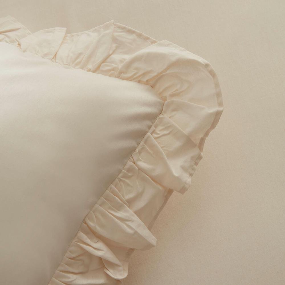 Karaca Home Pure Ruffle 100% Cotton King Size Duvet Cover Set ? Light Beige, 8680214362907
