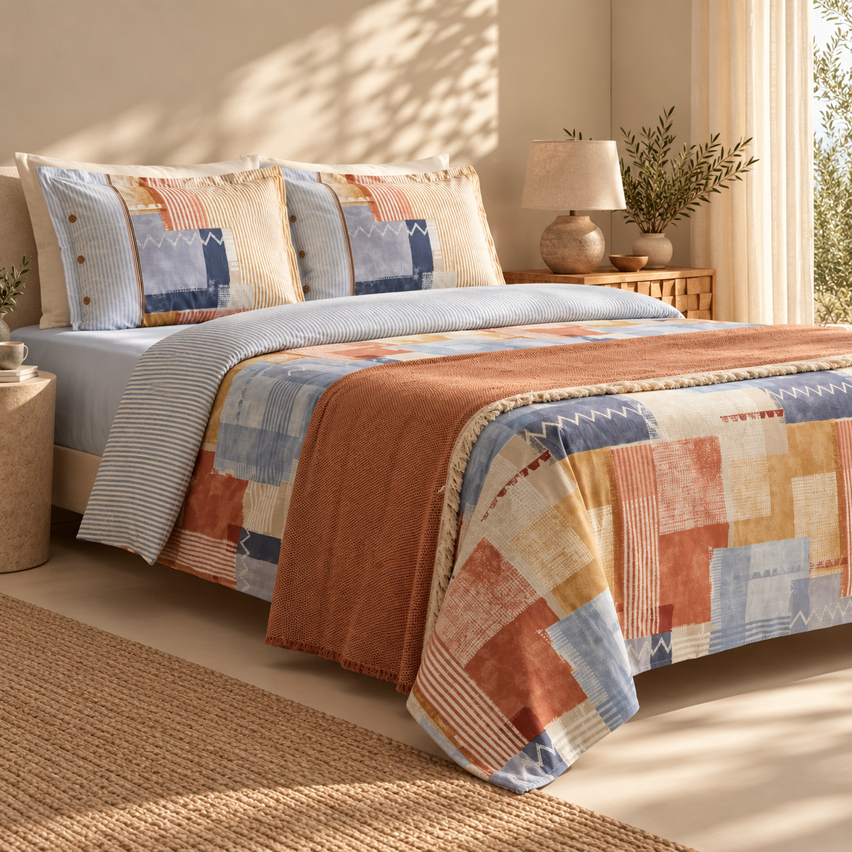 Karaca Home Simon 100% Cotton Double Duvet Cover Set with Blanket 200 × 220 cm, 8680214363539