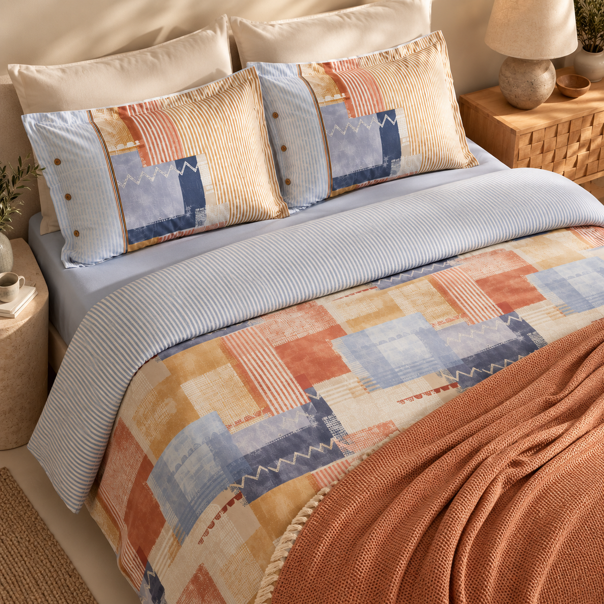 Karaca Home Simon 100% Cotton Double Duvet Cover Set with Blanket 200 × 220 cm, 8680214363539