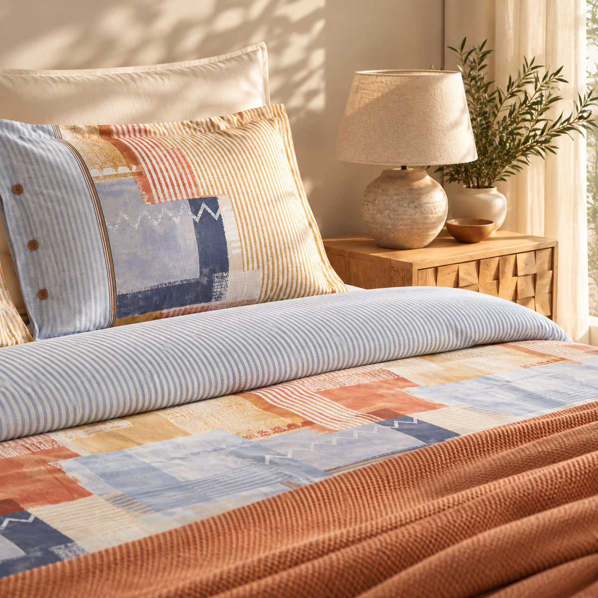 Karaca Home Simon 100% Cotton Double Duvet Cover Set with Blanket 200 × 220 cm, 8680214363539