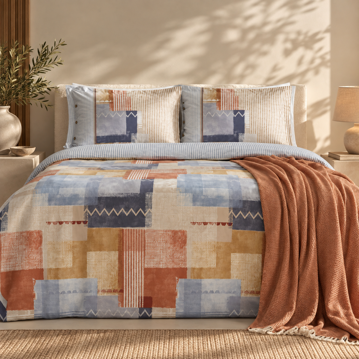 Karaca Home Simon 100% Cotton Double Duvet Cover Set with Blanket 200 × 220 cm, 8680214363539