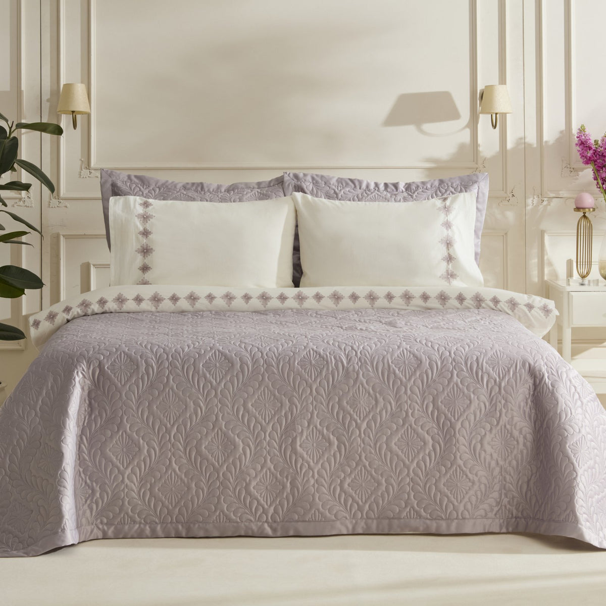 Karaca Home Glory Double 7-Piece 100% Cotton Duet Set - Lavender Elegance, 8680214364888