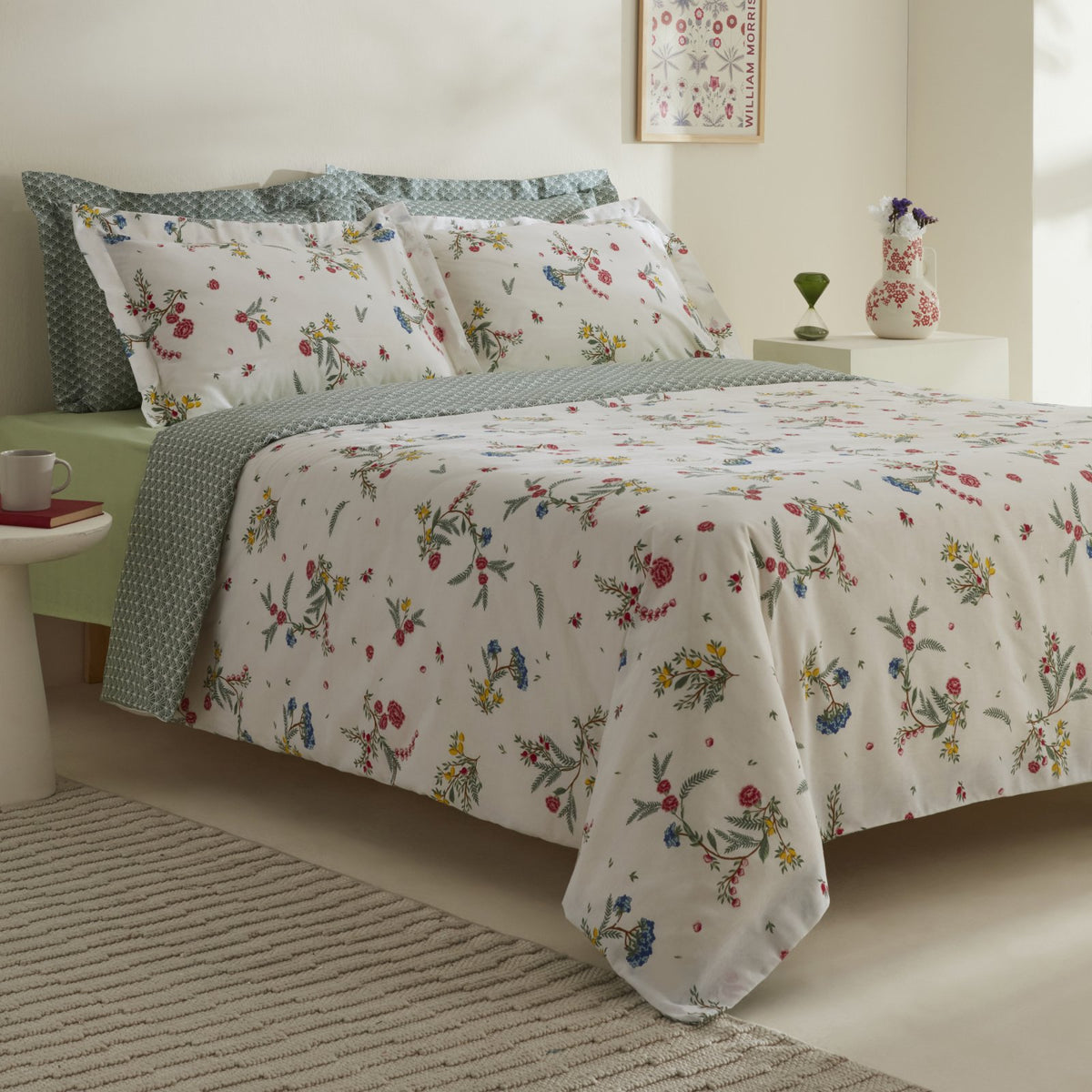 Karaca Home Dina 100% Cotton Double Duvet Cover Set - White Floral, 8680214366424