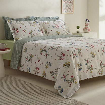Karaca Home Dina 100% Cotton Double Duvet Cover Set - White Floral, 8680214366424