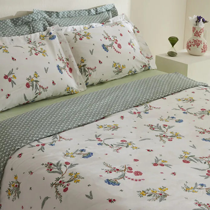Karaca Home Dina 100% Cotton Double Duvet Cover Set - White Floral, 8680214366424