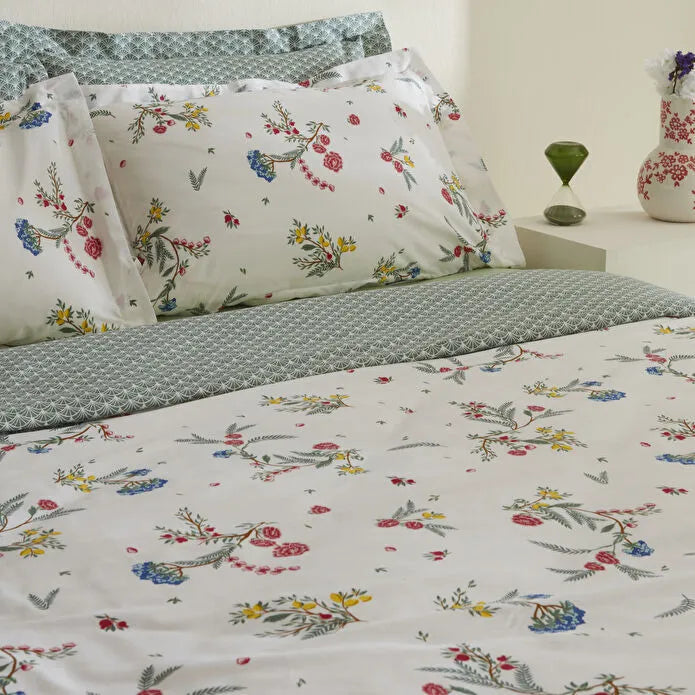 Karaca Home Dina 100% Cotton Double Duvet Cover Set - White Floral, 8680214366424
