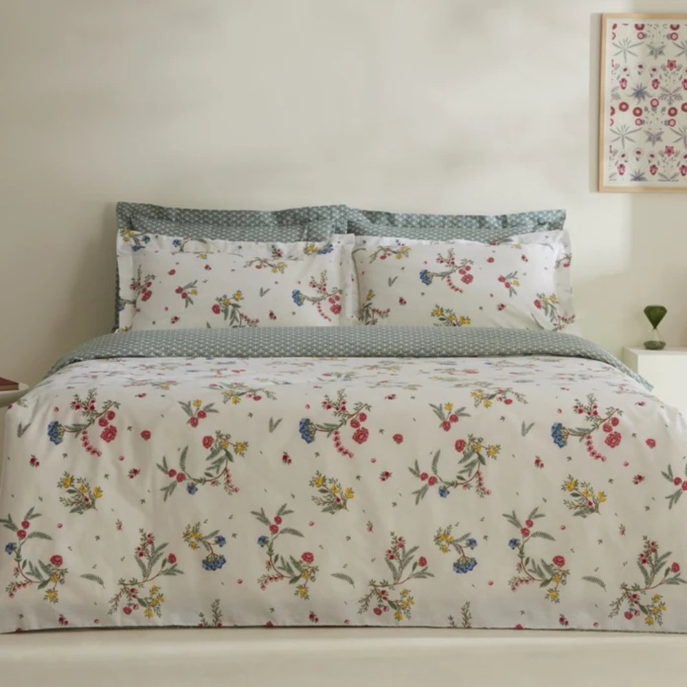 Karaca Home Dina 100% Cotton Double Duvet Cover Set - White Floral, 8680214366424