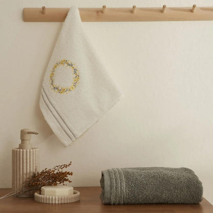Karaca Home Tina 2-Piece Embroidered Hand & Face Towel Set, 8680214389102