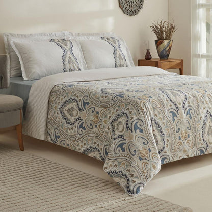Karaca Home Lemy 100% Cotton Satin Double Duvet Cover Set - Blue, 8680214391488