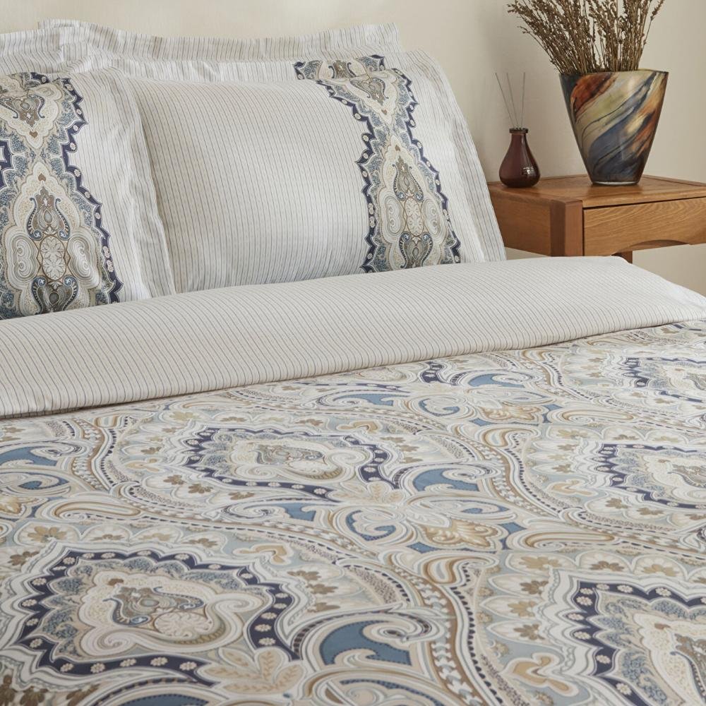 Karaca Home Lemy 100% Cotton Satin Double Duvet Cover Set - Blue, 8680214391488