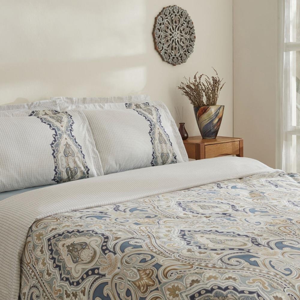 Karaca Home Lemy 100% Cotton Satin Double Duvet Cover Set - Blue, 8680214391488