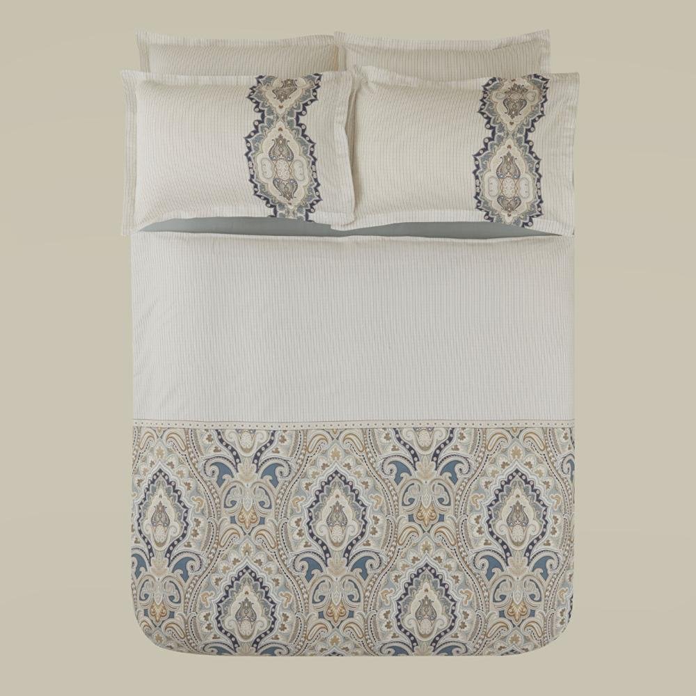 Karaca Home Lemy 100% Cotton Satin Double Duvet Cover Set - Blue, 8680214391488