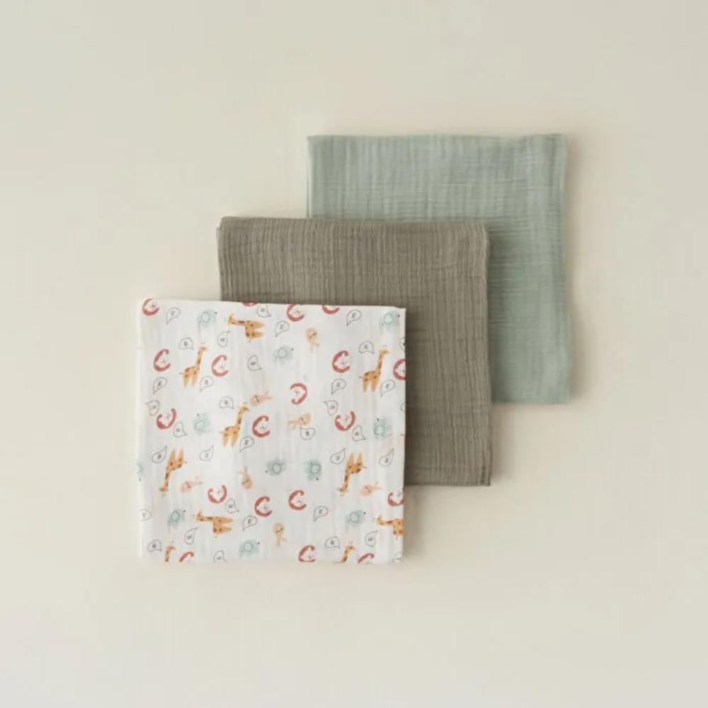 Karaca Home Jungle 100% Cotton Baby Muslin Set 65 ? 65 cm ? Set of 3, 8680214393185