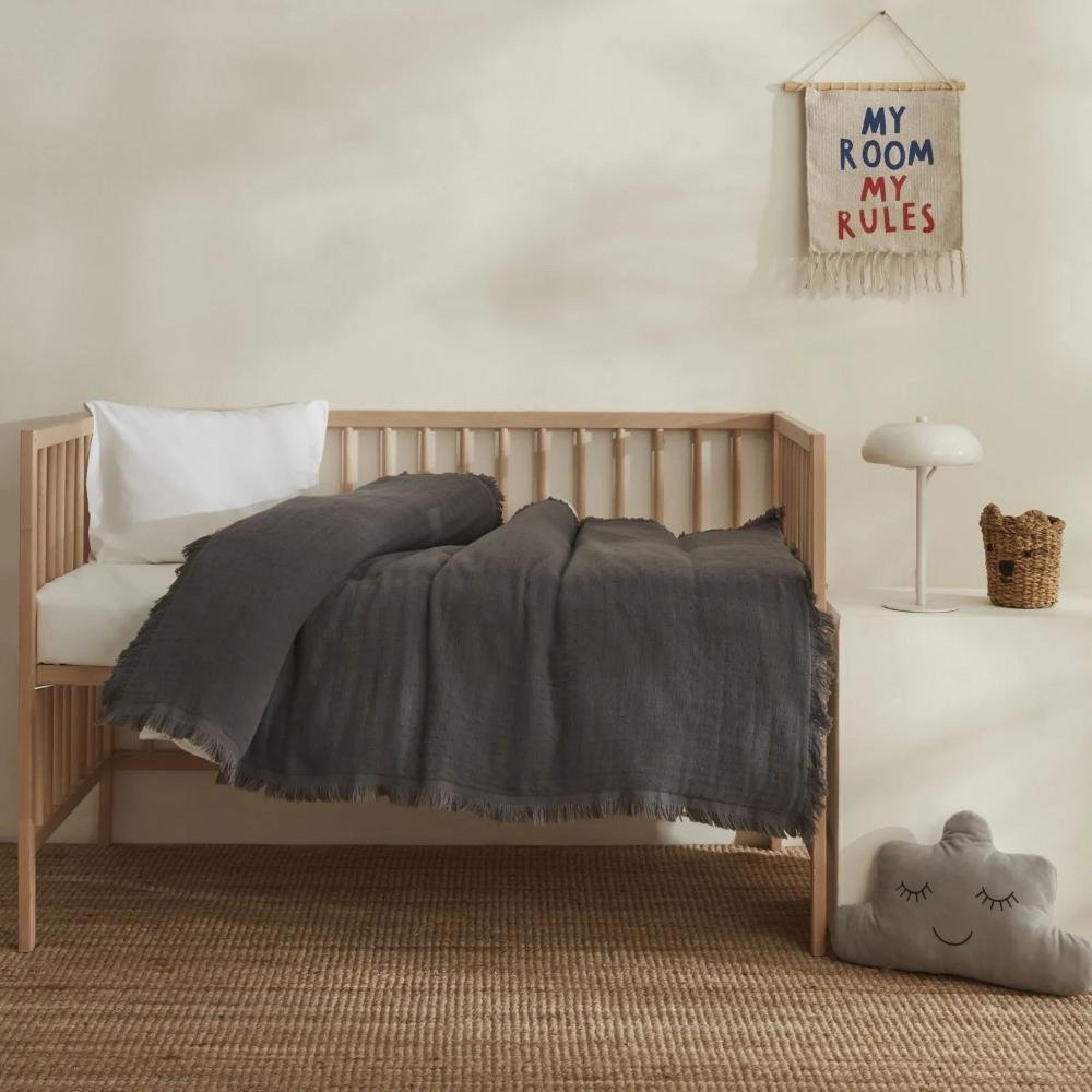 Karaca Home Lily 100% Cotton Baby Blanket 80x130 cm - Grey, 8680214393376