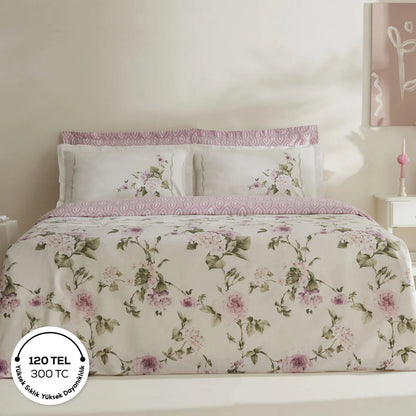 Karaca Home Rosales Double Duvet Cover Set ? 100% Cotton Floral Satin Elegance, 8680214402399