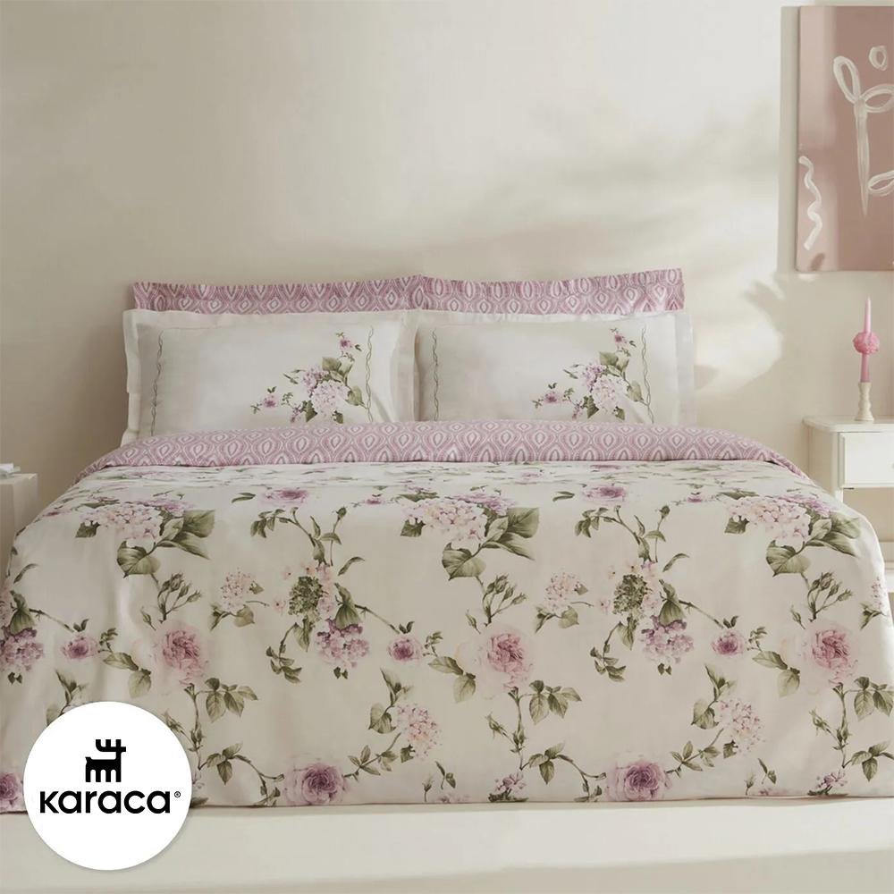 Karaca Home Rosales Double Duvet Cover Set ? 100% Cotton Floral Satin Elegance, 8680214402399