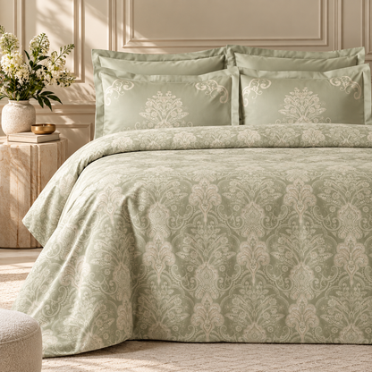 Karaca Home Holly 80 Thread Count 100% Cotton Satin Double Duvet Cover Set 200 × 220 cm – Mint, 8680214409992