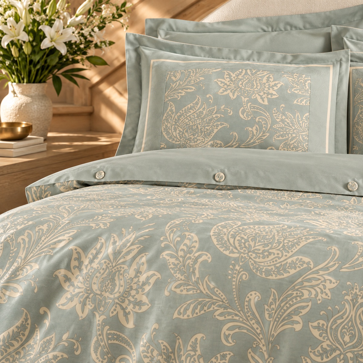 Karaca Home Owen 80 Thread Count 100% Cotton Satin Double Duvet Cover Set 200 × 220 cm – Light Blue, 8680214410004