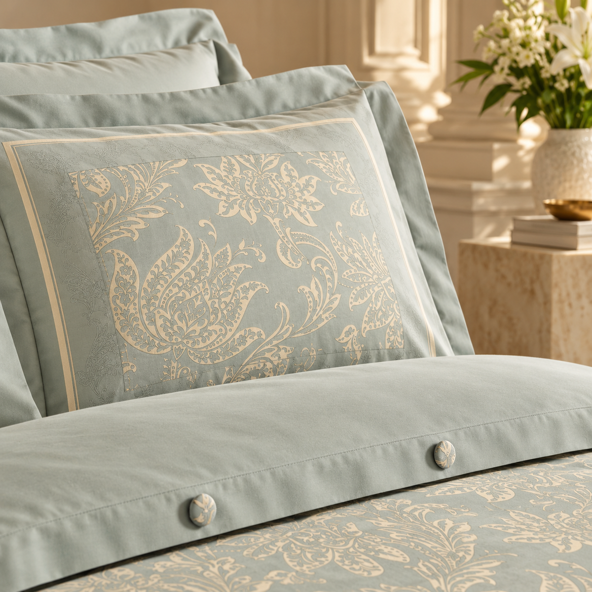 Karaca Home Owen 80 Thread Count 100% Cotton Satin Double Duvet Cover Set 200 × 220 cm – Light Blue, 8680214410004