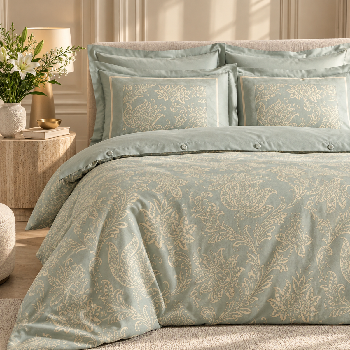 Karaca Home Owen 80 Thread Count 100% Cotton Satin Double Duvet Cover Set 200 × 220 cm – Light Blue, 8680214410004