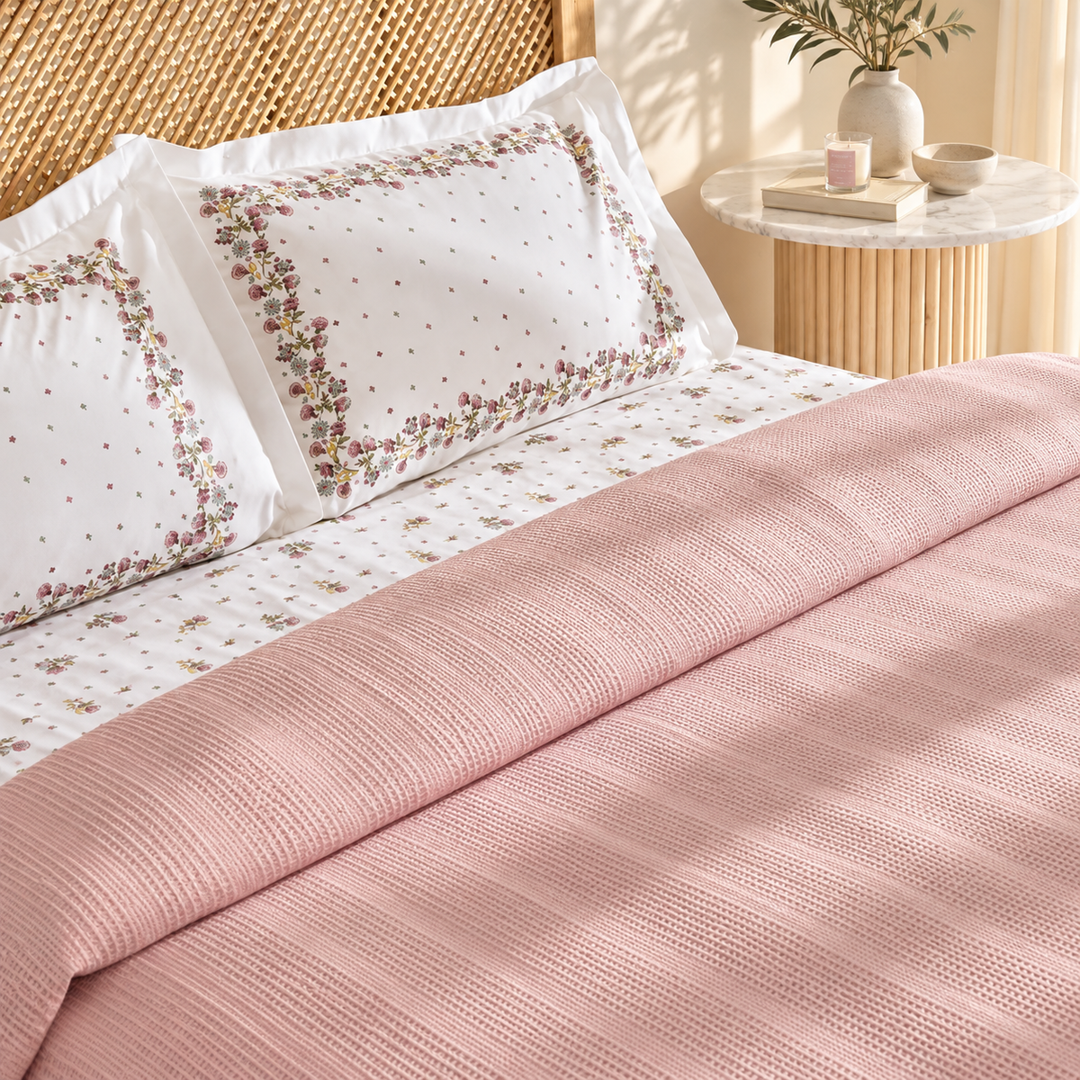 Karaca Home Roshell 100% Cotton Single Pike Set – Powder Pink, 8680214410233