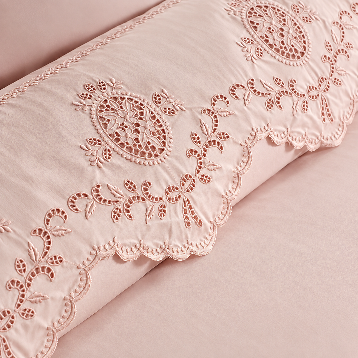 Karaca Home Chole Brodeli 100% Cotton Double Duvet Cover Set 200 × 220 cm – Powder, 8680214410707