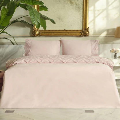 Karaca Home Chole Brodeli 100% Cotton Double Duvet Cover Set 200 × 220 cm – Powder, 8680214410707
