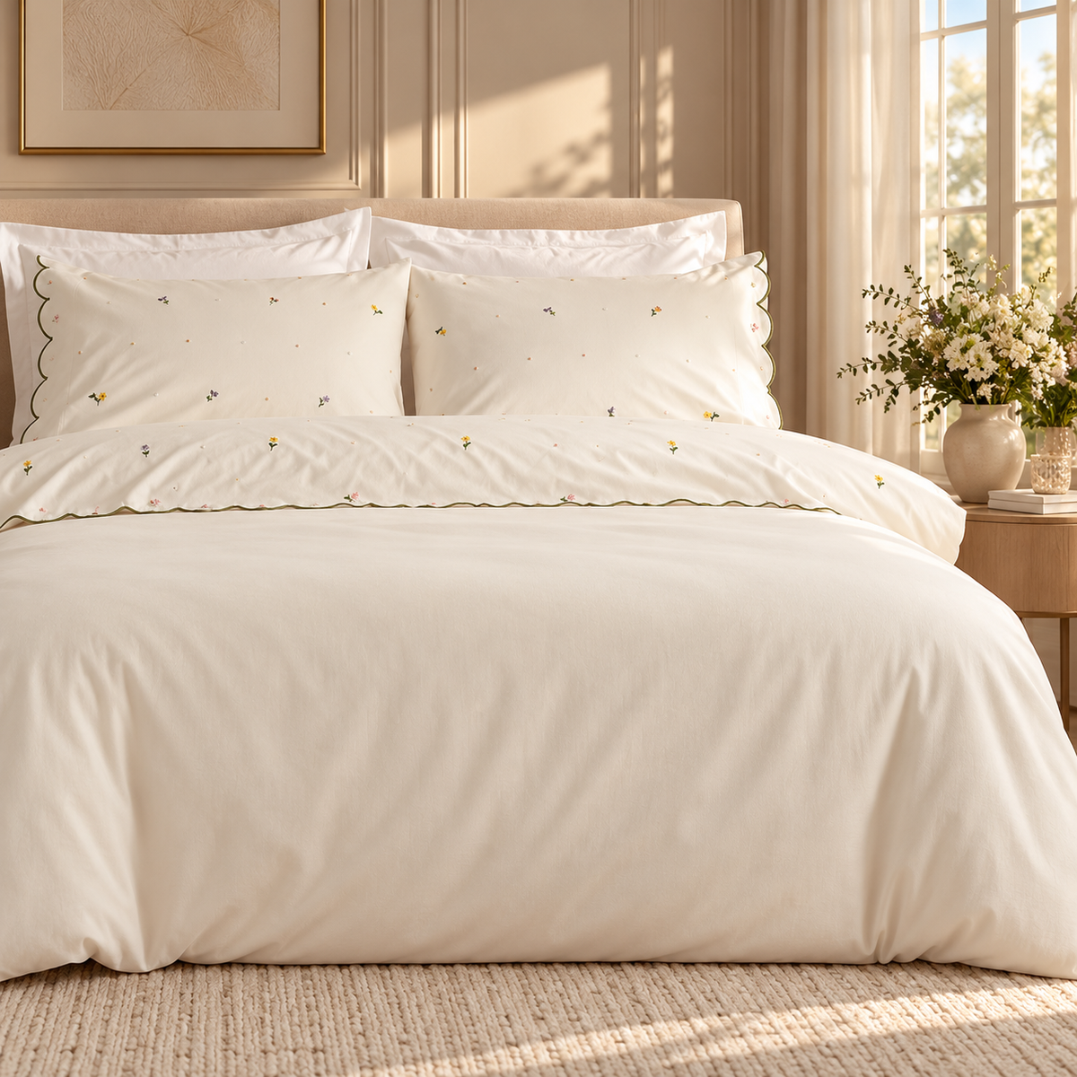 Karaca Home Brodeli Nellie Embroidered 100% Cotton Double Duvet Cover Set 200 x 220 cm, 8680214410752