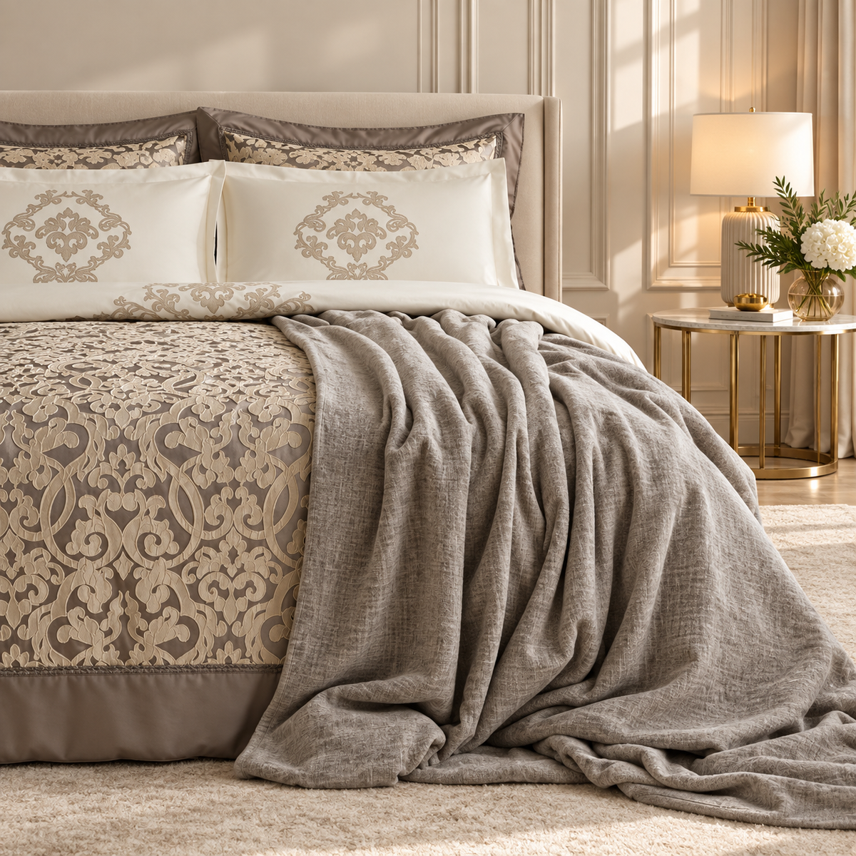 Karaca Home Grace Anthracite 8-Piece Double Bridal Set, 8680214416822