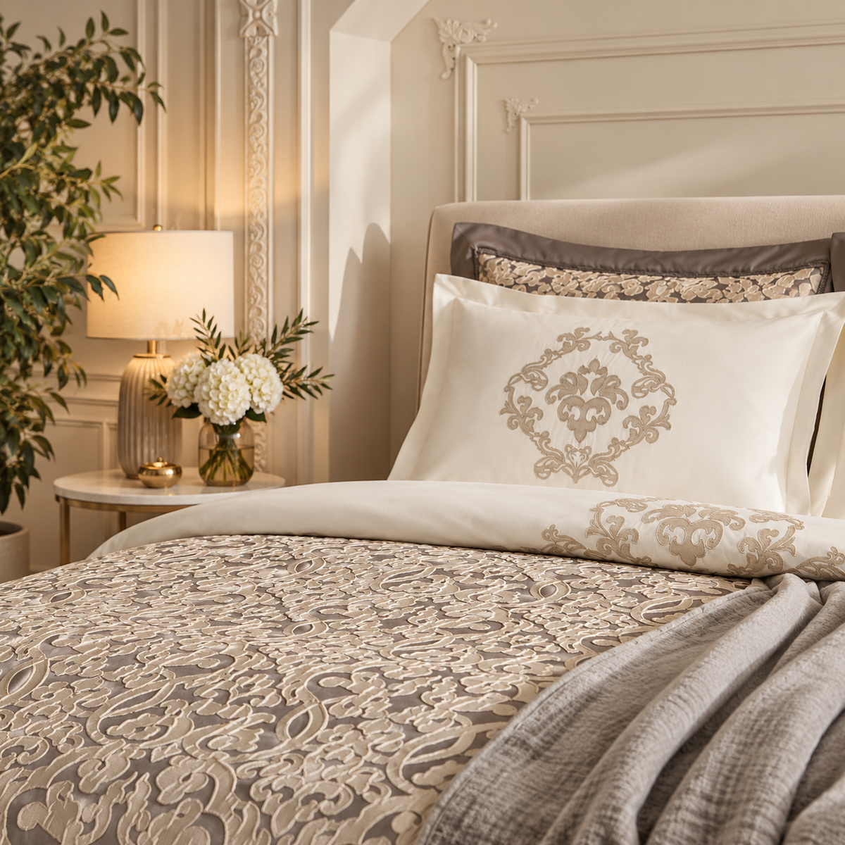 Karaca Home Grace Anthracite 8-Piece Double Bridal Set, 8680214416822