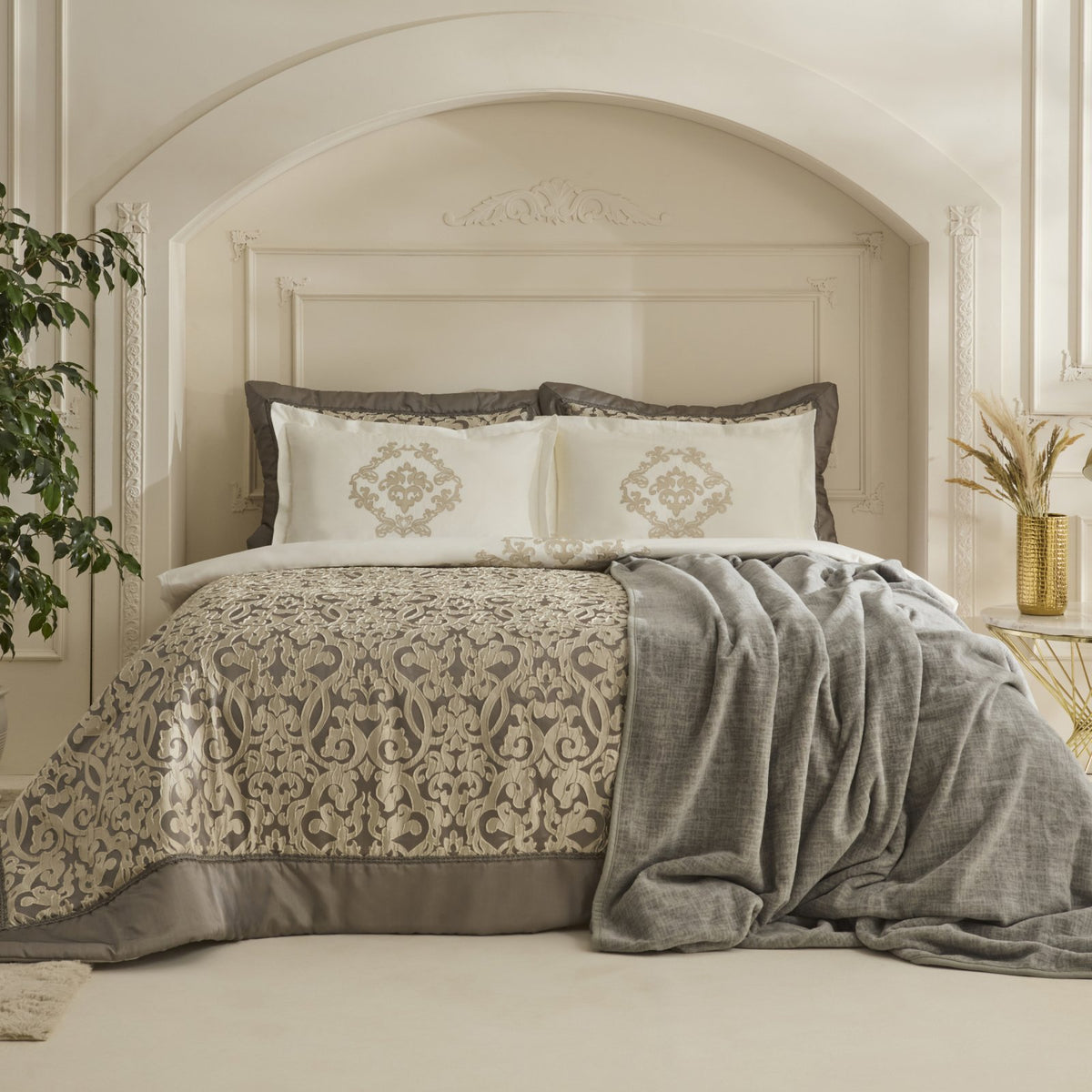 Karaca Home Grace 8-Piece Double Bridal Set - Elegant Anthracite Luxury Bedding, 8680214416822