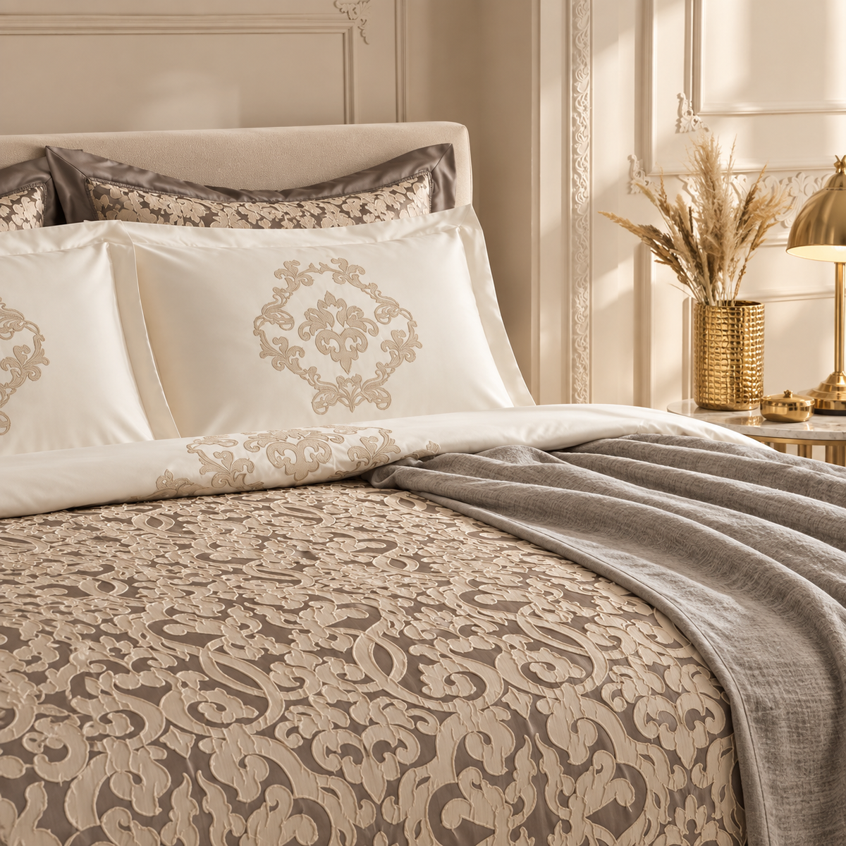 Karaca Home Grace Anthracite 8-Piece Double Bridal Set, 8680214416822