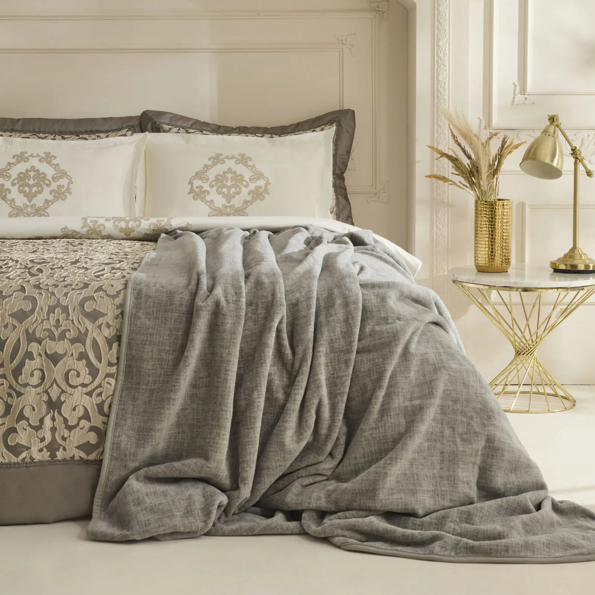 Karaca Home Grace 8-Piece Double Bridal Set - Elegant Anthracite Luxury Bedding, 8680214416822
