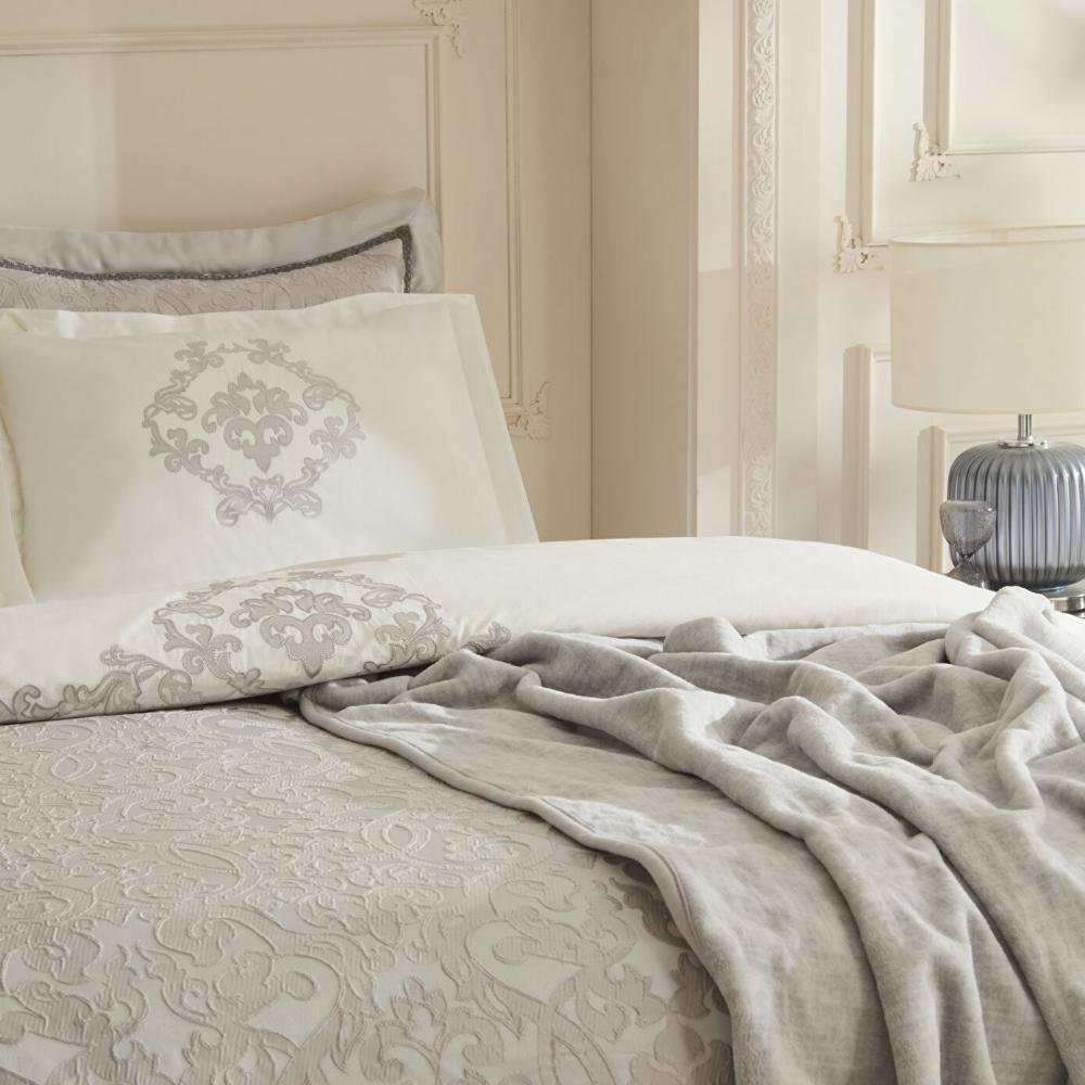 Karaca Home Grace 8-Piece Double Bridal Set - Elegant Light Grey Luxury Bedding, 8680214416839