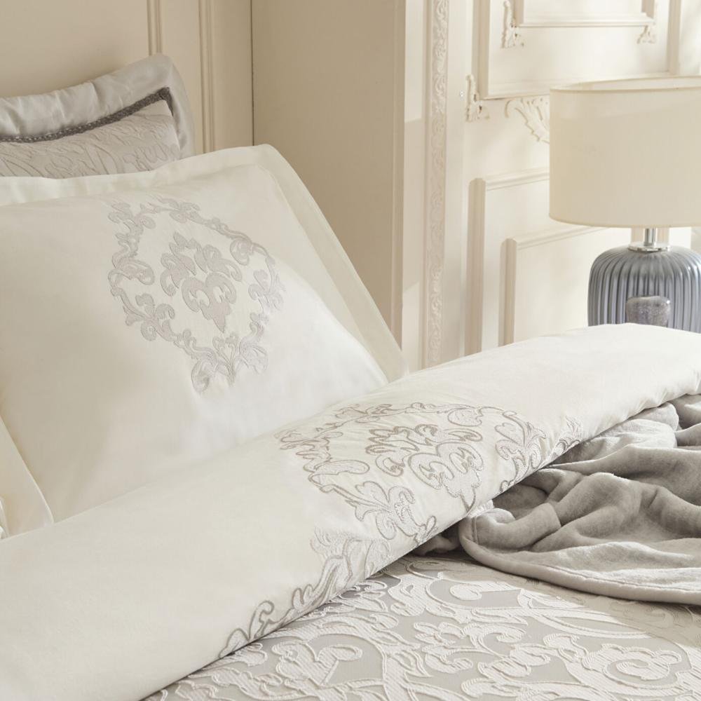Karaca Home Grace 8-Piece Double Bridal Set - Elegant Light Grey Luxury Bedding, 8680214416839