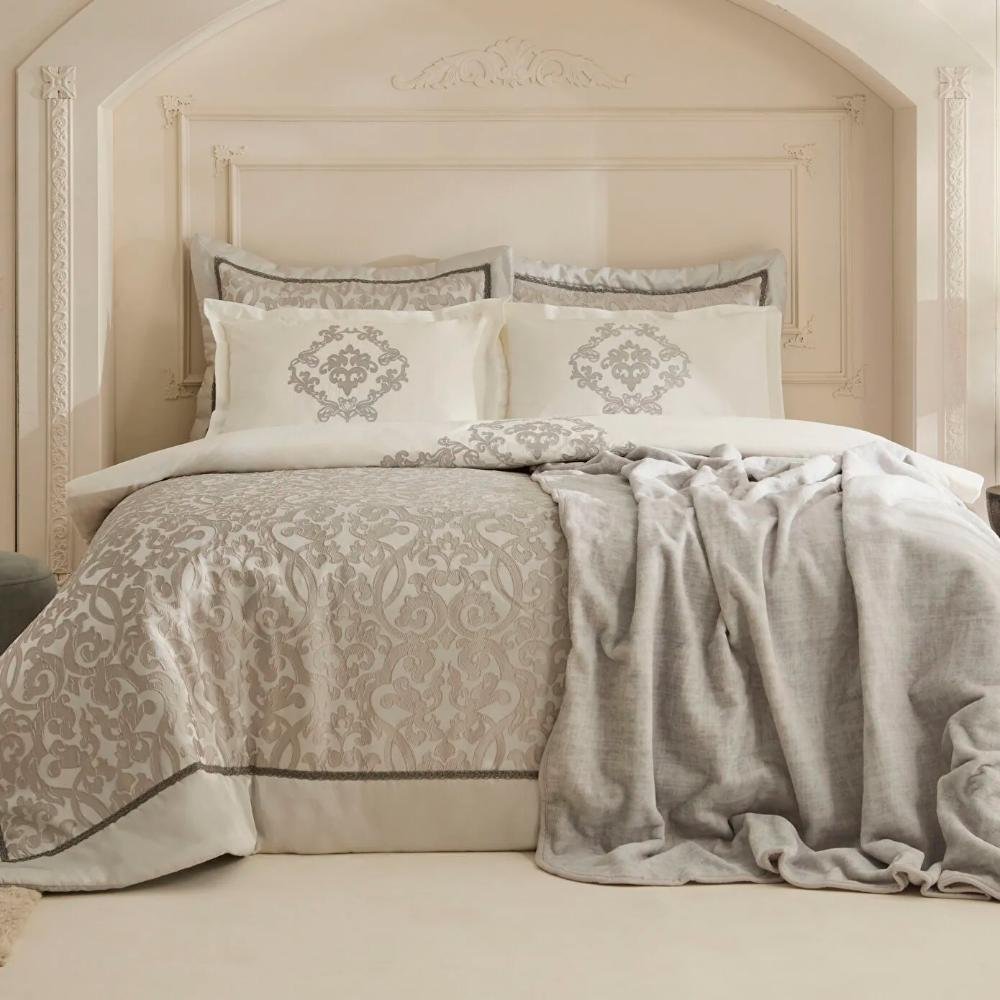 Karaca Home Grace 8-Piece Double Bridal Set - Elegant Light Grey Luxury Bedding, 8680214416839