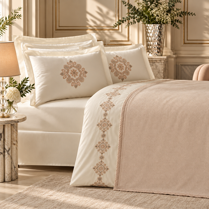 Karaca Home Kelsey Embroidered 100% Cotton Double Duvet Cover Set 200 x 220 cm, 8680214416938