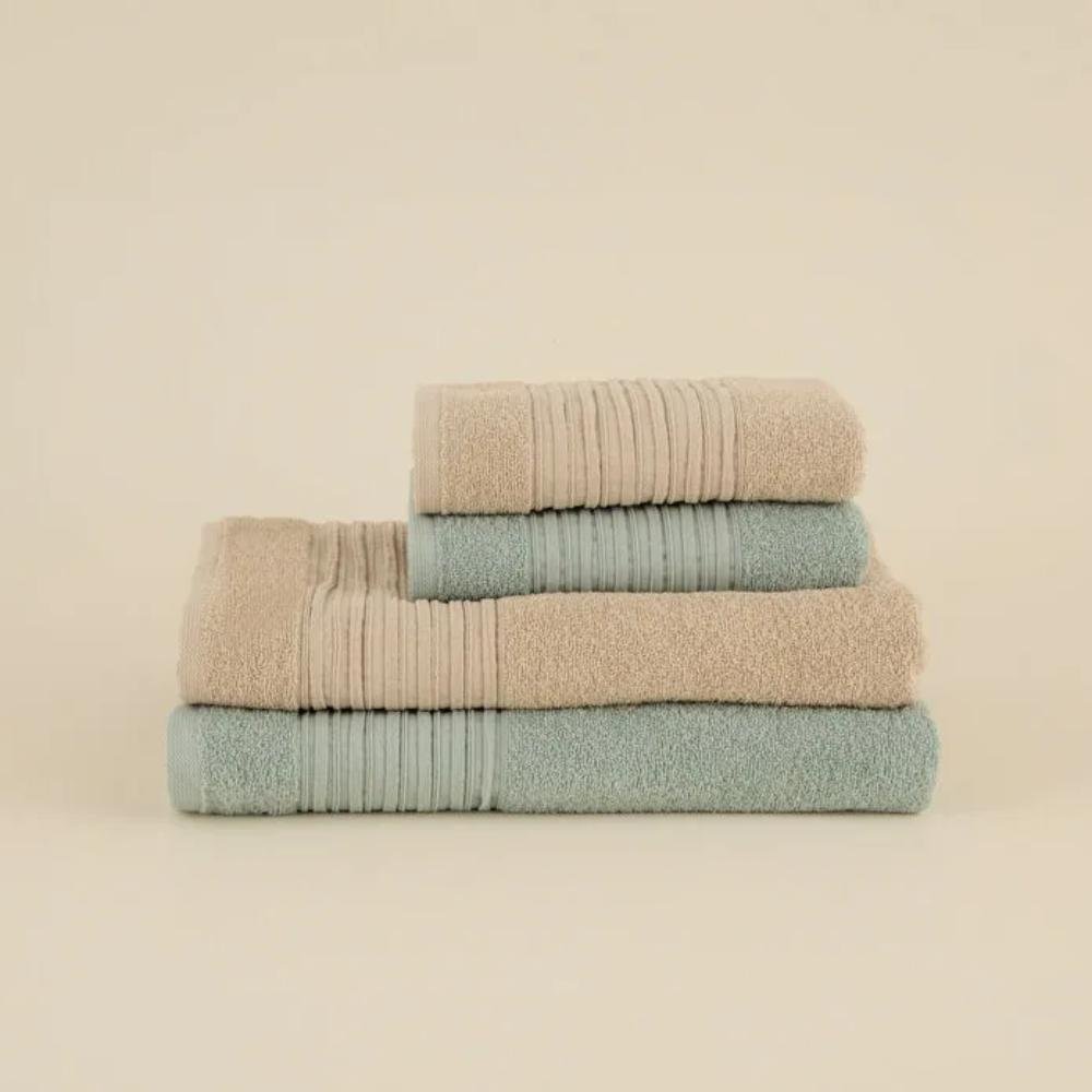 Karaca Home Line Soft 100% Cotton 4-Piece Turkish Bath Set ? Green/Beige, 8680214417300