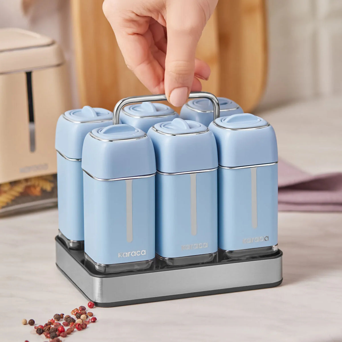 Karaca Horizon 7-Piece Square Glass Spice Set, 153.03.06.8363
