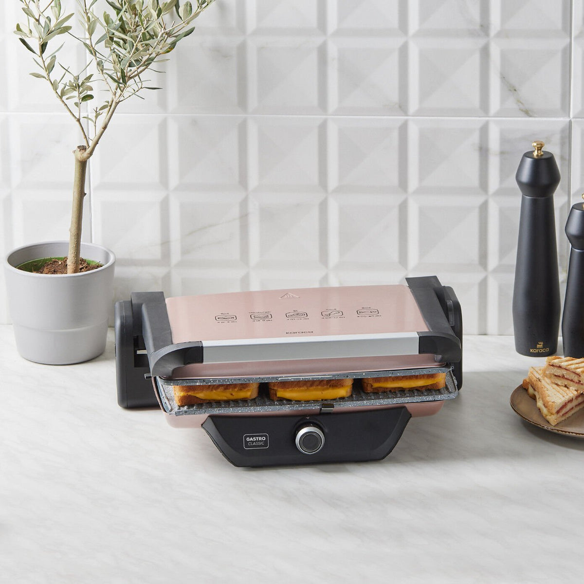 Karaca Gastro 6-Slice Classic Grill &  Toaster - Quick and Powerful, Rosegold Finish, 153.03.06.9501