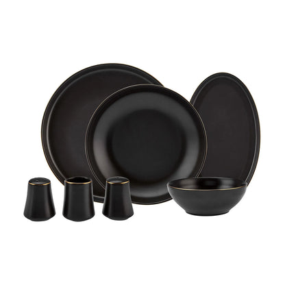 Karaca Elara Matte Black 57-Piece 12-Person Porcelain Dinner Set, 153.03.08.2563