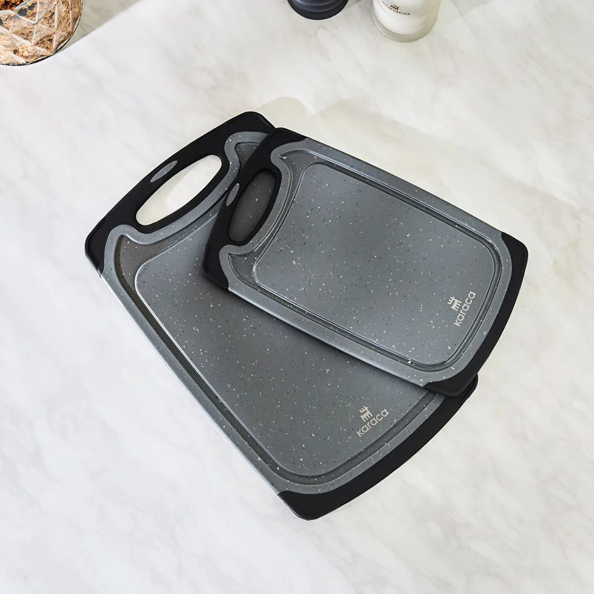 Karaca Daily Granite Patterned 2-Piece Gray Cutting Board Set, 153.03.09.0040