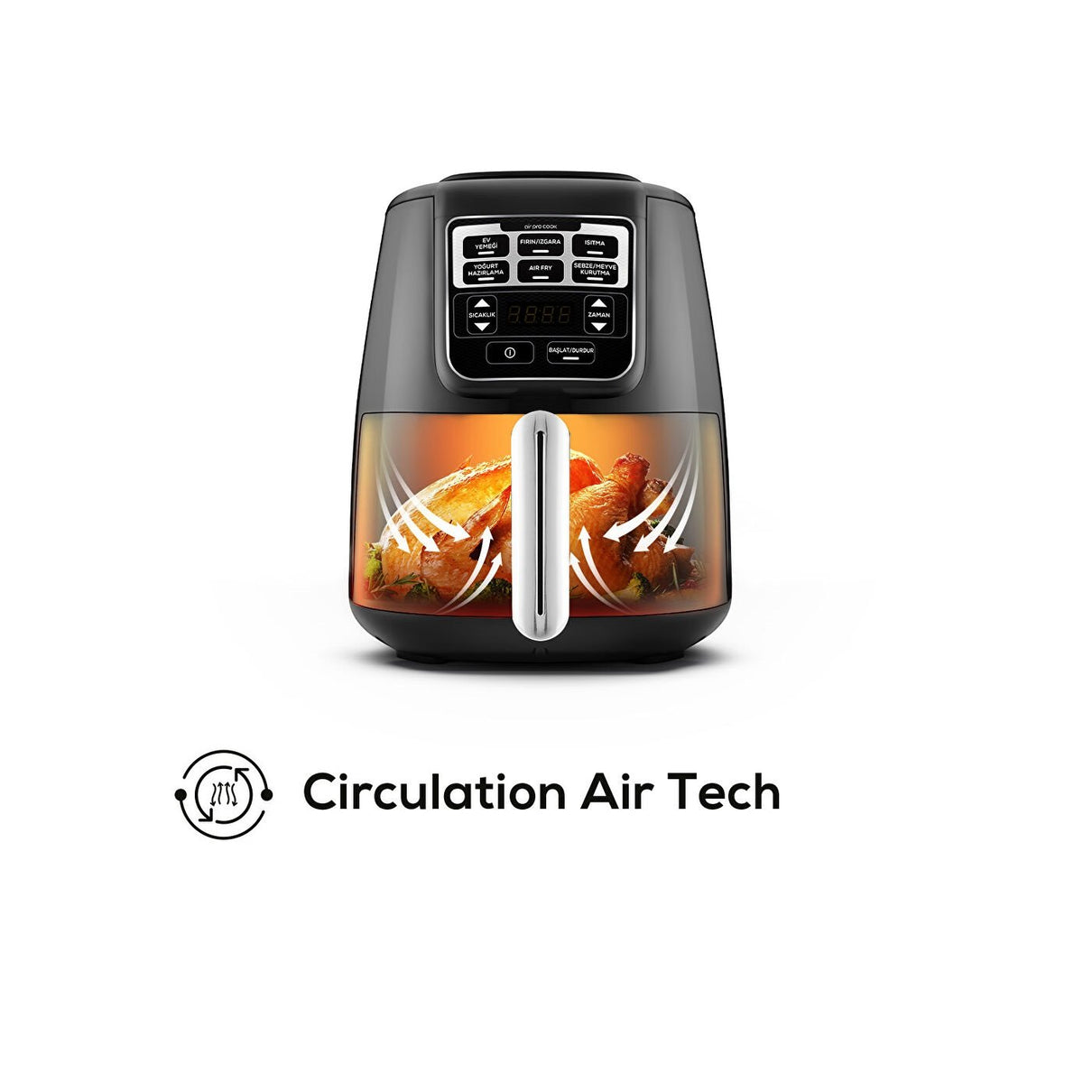 Karaca Air Pro Cook XL 4L 2-in-1 Talking Airfryer - Black Chrome, 153.03.08.3590